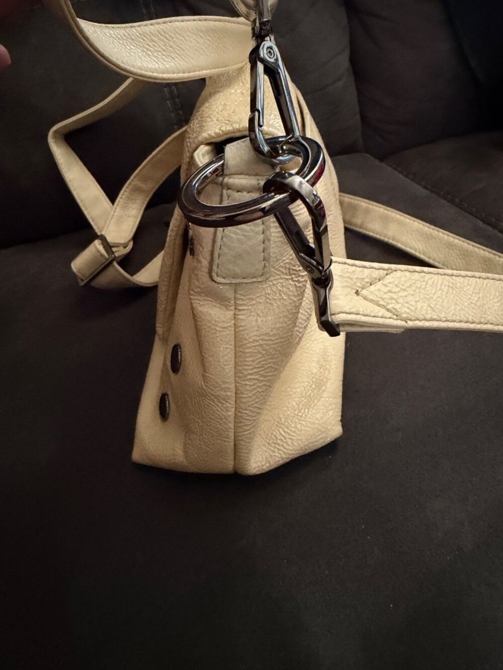 Hammitt VIP Satchel Cream Textured Leather Shoulder Bag With Stud Accents & Remo - Picture 6 of 13